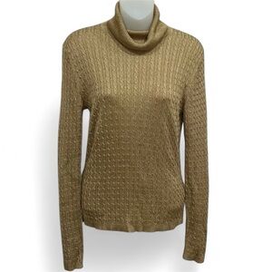 Lauren Ralph Lauren Metallic Gold Cowl Turtle Neck Sweater Size M